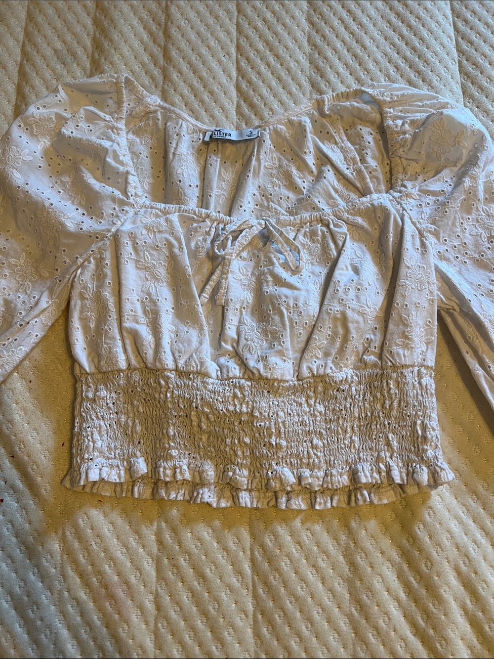 Hollister White Eyelet Smocked Crop Top